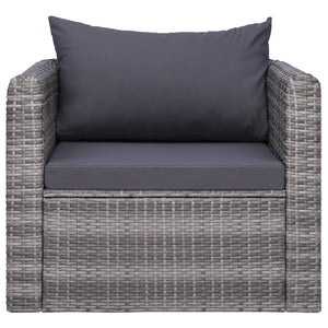 7-tlg. Garten-Lounge-Set mit Kissen Poly Rattan Grau