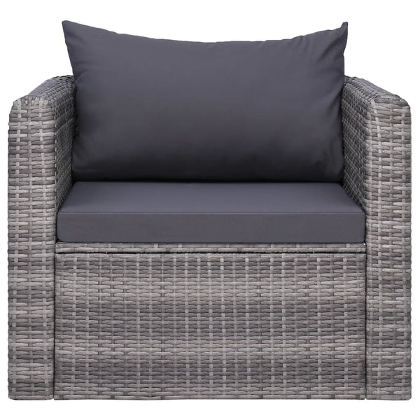 7-tlg. Garten-Lounge-Set mit Kissen Poly Rattan Grau