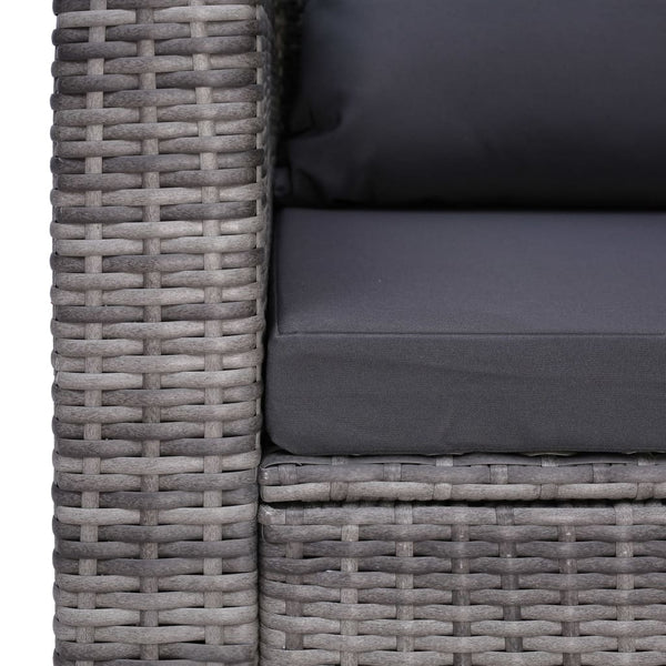 7-tlg. Garten-Lounge-Set mit Kissen Poly Rattan Grau