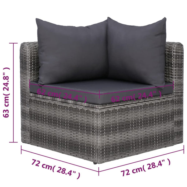 8-tlg. Garten-Lounge-Set mit Kissen Poly Rattan Grau
