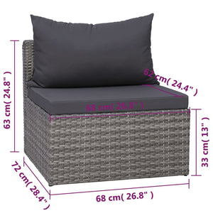 8-tlg. Garten-Lounge-Set mit Kissen Poly Rattan Grau