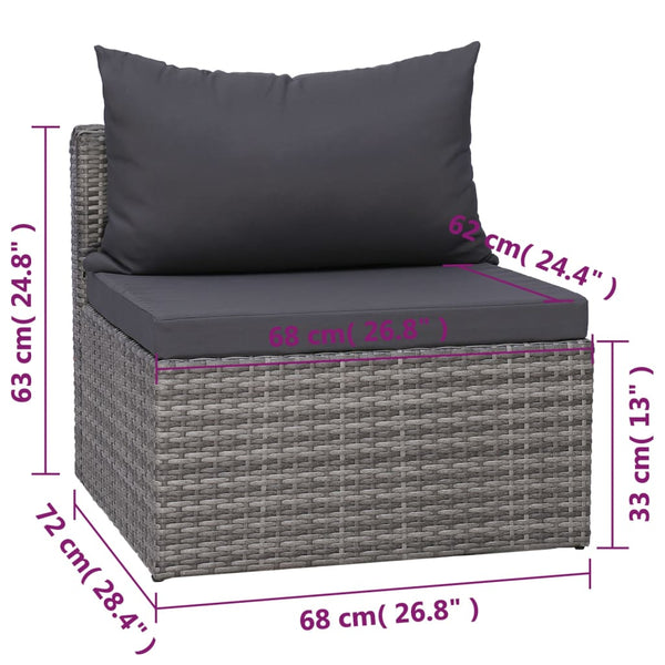 8-tlg. Garten-Lounge-Set mit Kissen Poly Rattan Grau