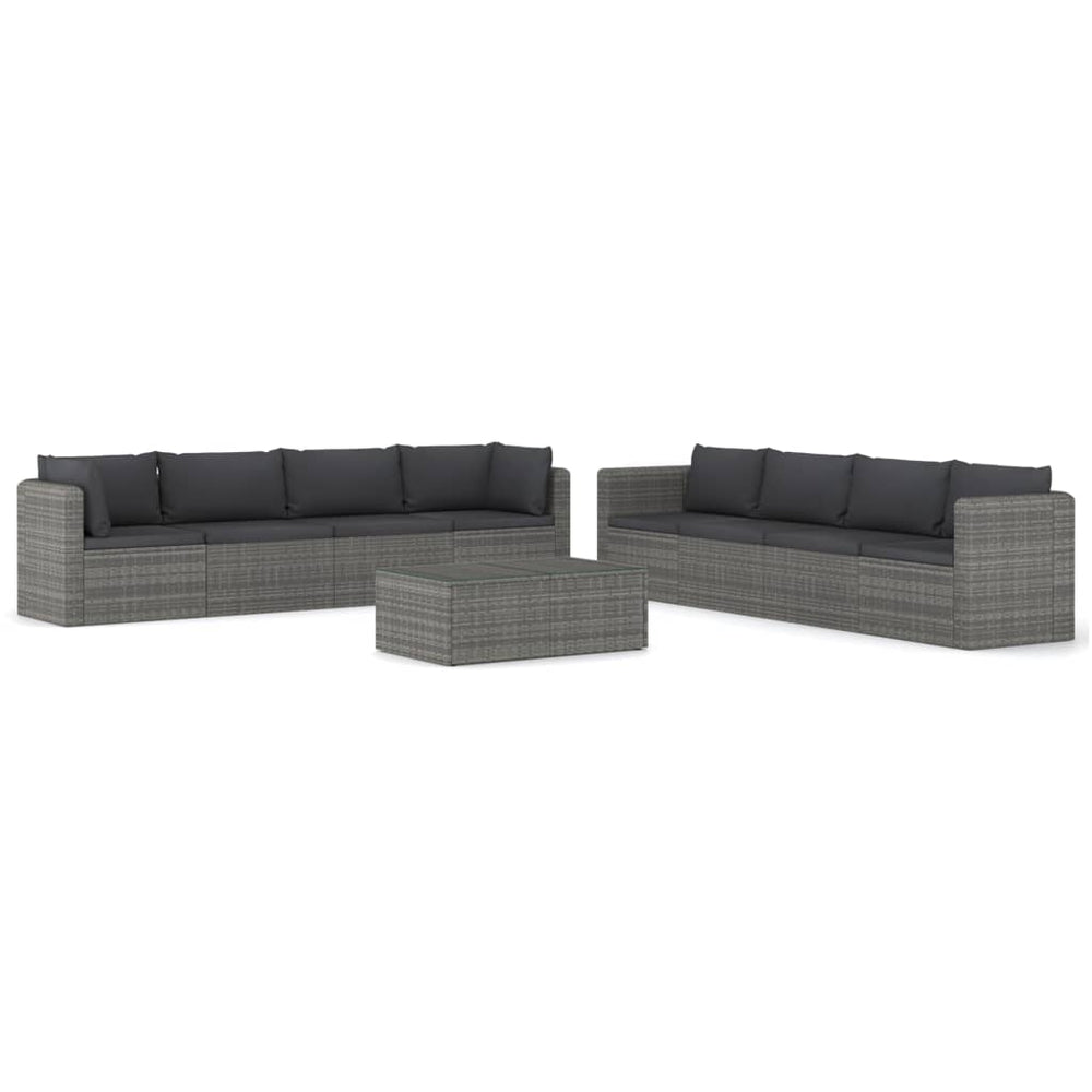 vidaXL Salon de jardin 9 pcs avec coussins résine tressée gris