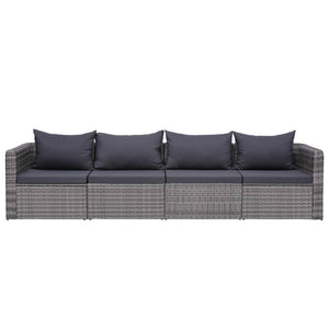 9-tlg. Garten-Lounge-Set mit Kissen Poly Rattan Grau