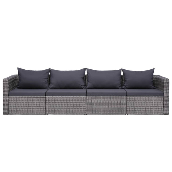 9-tlg. Garten-Lounge-Set mit Kissen Poly Rattan Grau