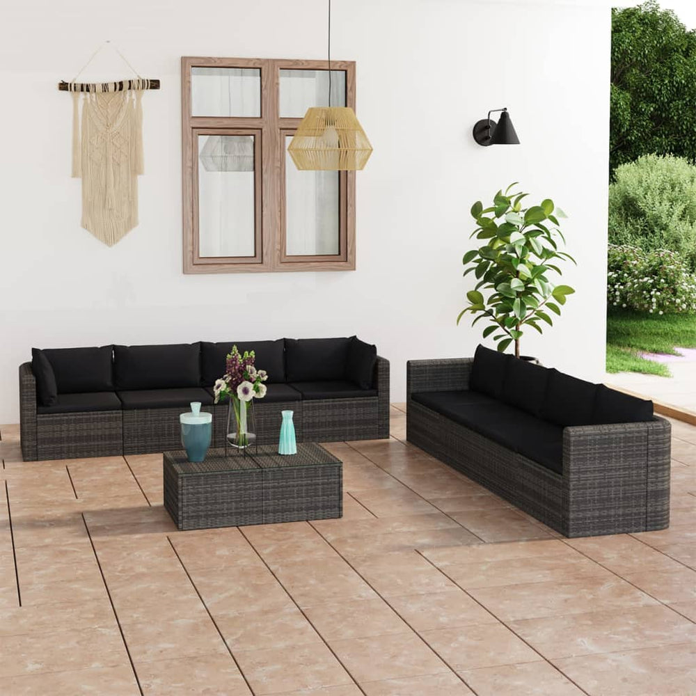 vidaXL Salon de jardin 9 pcs avec coussins résine tressée gris