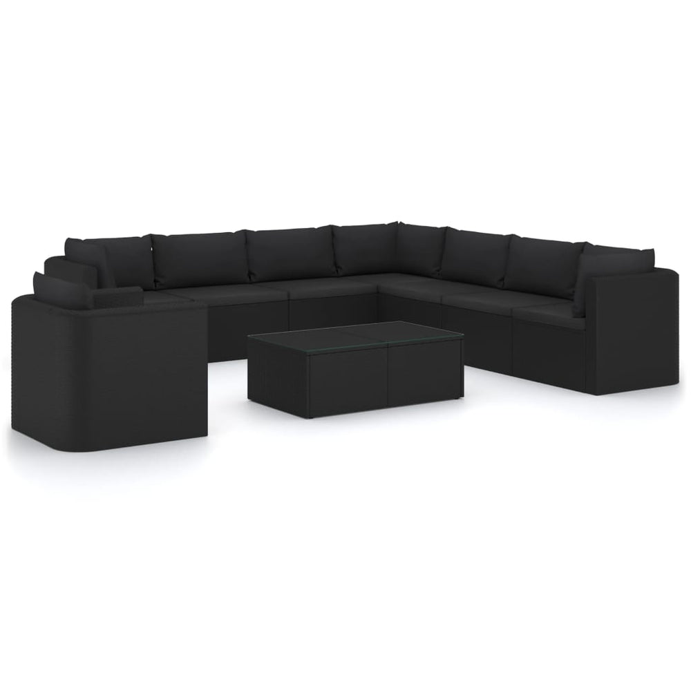 10-tlg. Garten-Lounge-Set mit Kissen Poly Rattan Schwarz