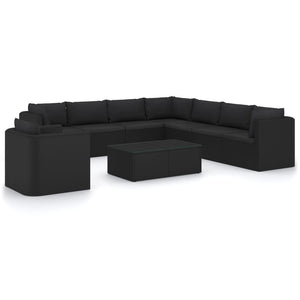 10-tlg. Garten-Lounge-Set mit Kissen Poly Rattan Schwarz