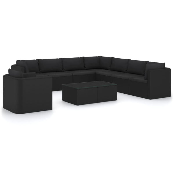 10-tlg. Garten-Lounge-Set mit Kissen Poly Rattan Schwarz