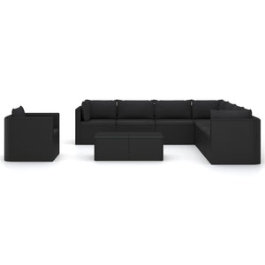 10-tlg. Garten-Lounge-Set mit Kissen Poly Rattan Schwarz