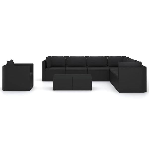 10-tlg. Garten-Lounge-Set mit Kissen Poly Rattan Schwarz
