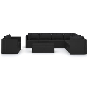 11-tlg. Garten-Lounge-Set mit Kissen Poly Rattan Schwarz
