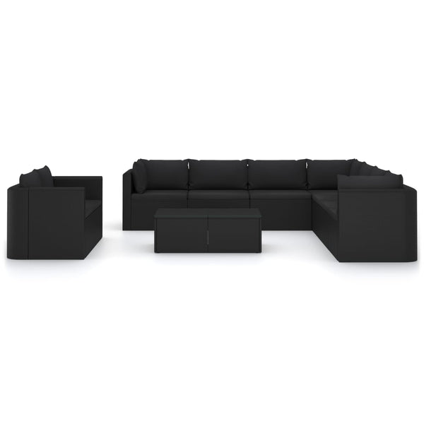 11-tlg. Garten-Lounge-Set mit Kissen Poly Rattan Schwarz