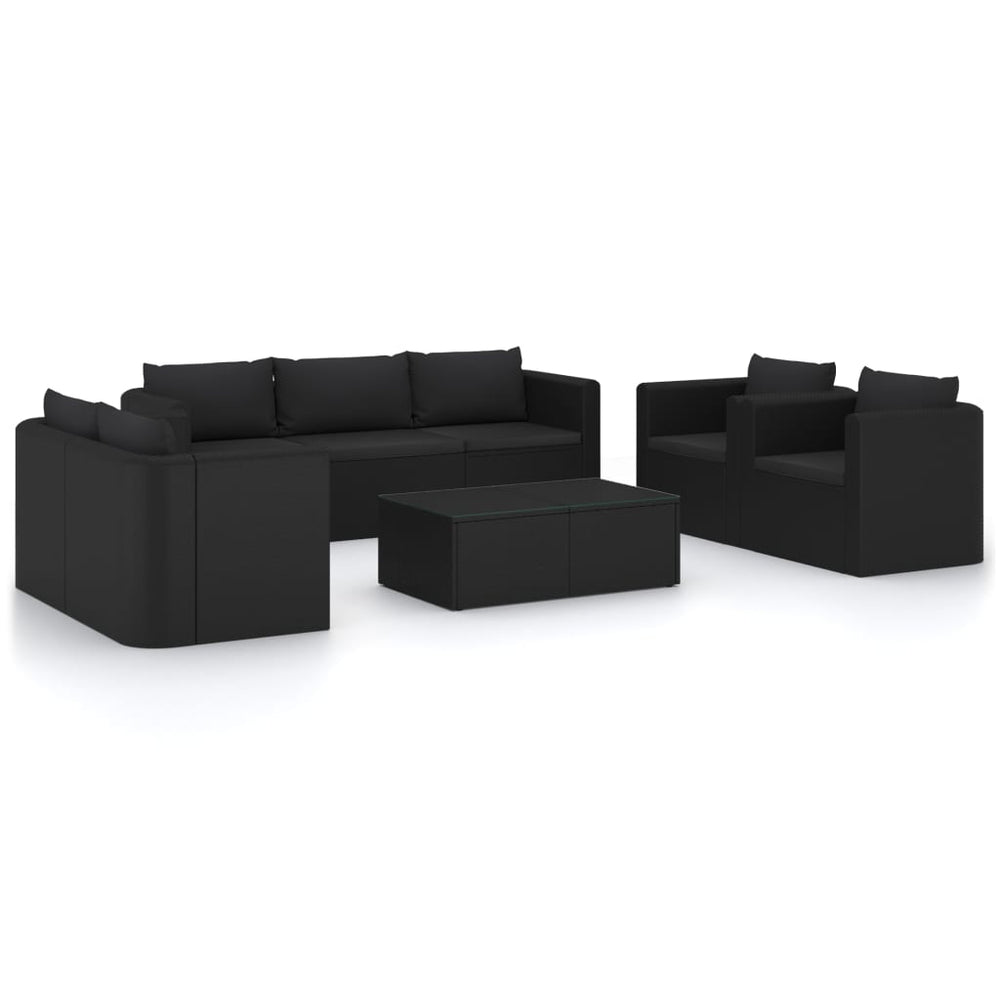 vidaXL Salon de jardin 9 pcs avec coussins résine tressée noir
