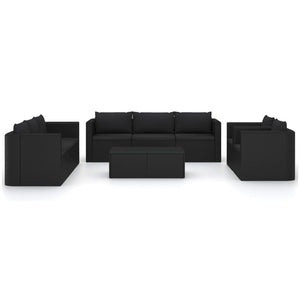 10-tlg. Garten-Lounge-Set mit Kissen Poly Rattan Schwarz
