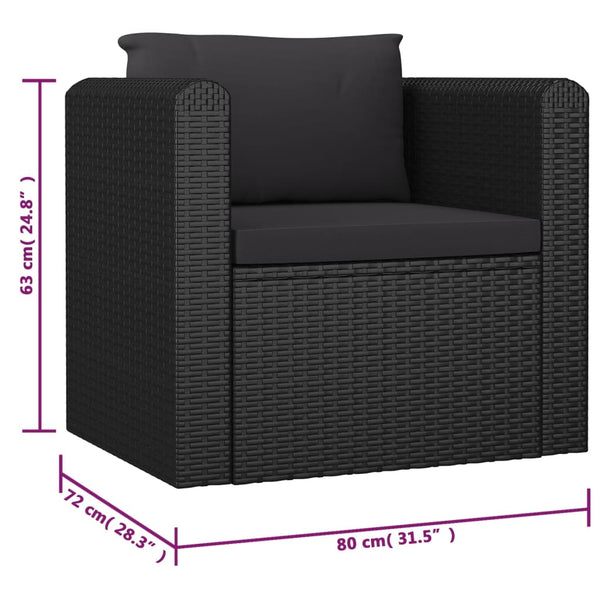 10-tlg. Garten-Lounge-Set mit Kissen Poly Rattan Schwarz