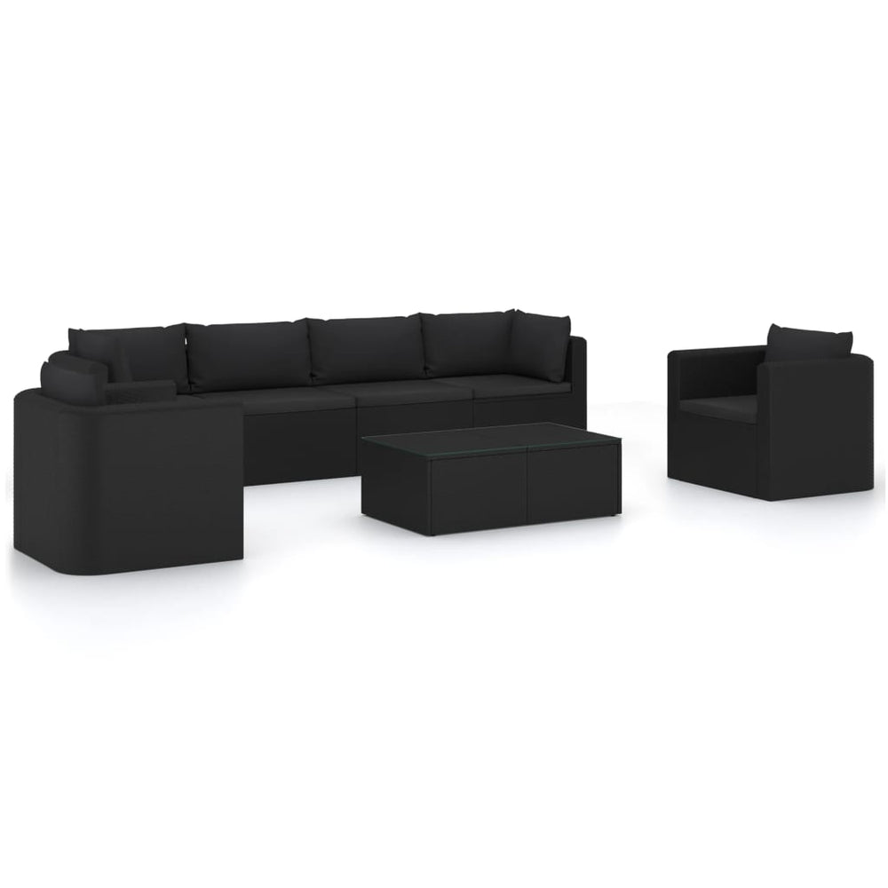 vidaXL Salon de jardin 7 pièces avec coussins résine tressée noir