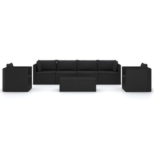 7-tlg. Garten-Lounge-Set mit Kissen Poly Rattan Schwarz