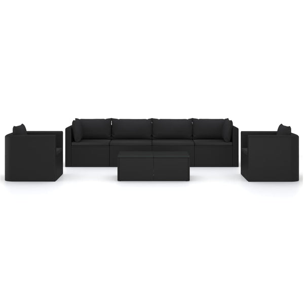 7-tlg. Garten-Lounge-Set mit Kissen Poly Rattan Schwarz