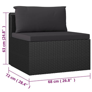 7-tlg. Garten-Lounge-Set mit Kissen Poly Rattan Schwarz