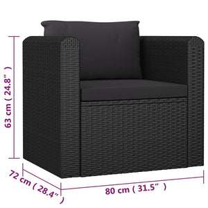 7-tlg. Garten-Lounge-Set mit Kissen Poly Rattan Schwarz