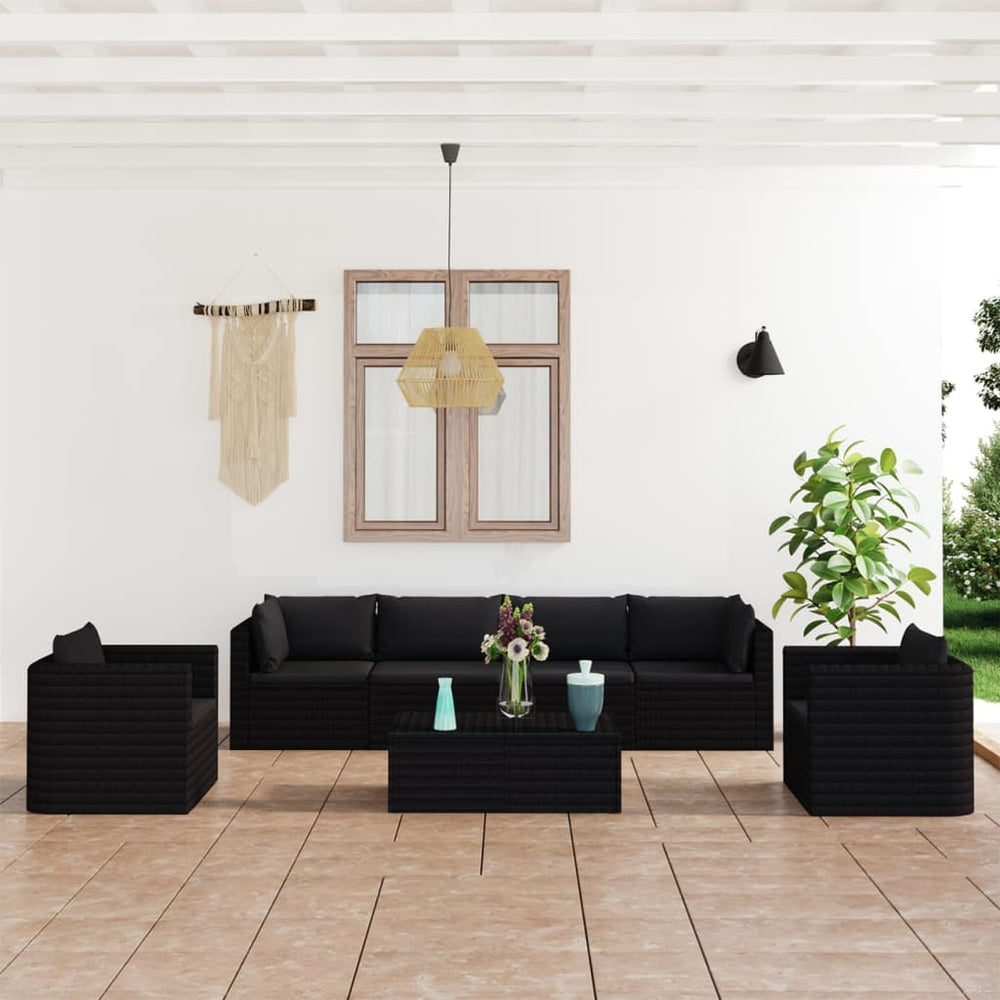 vidaXL Salon de jardin 7 pièces avec coussins résine tressée noir