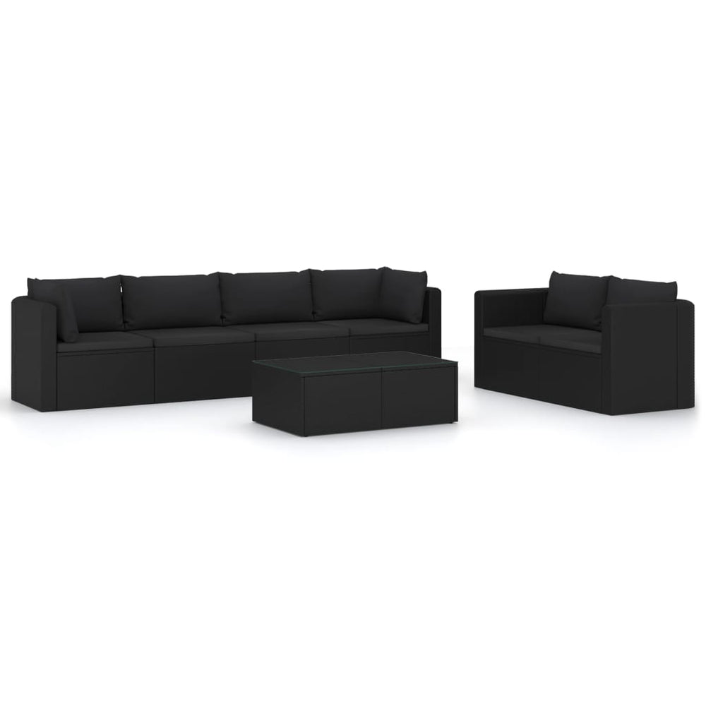 vidaXL Salon de jardin 7 pièces avec coussins résine tressée noir