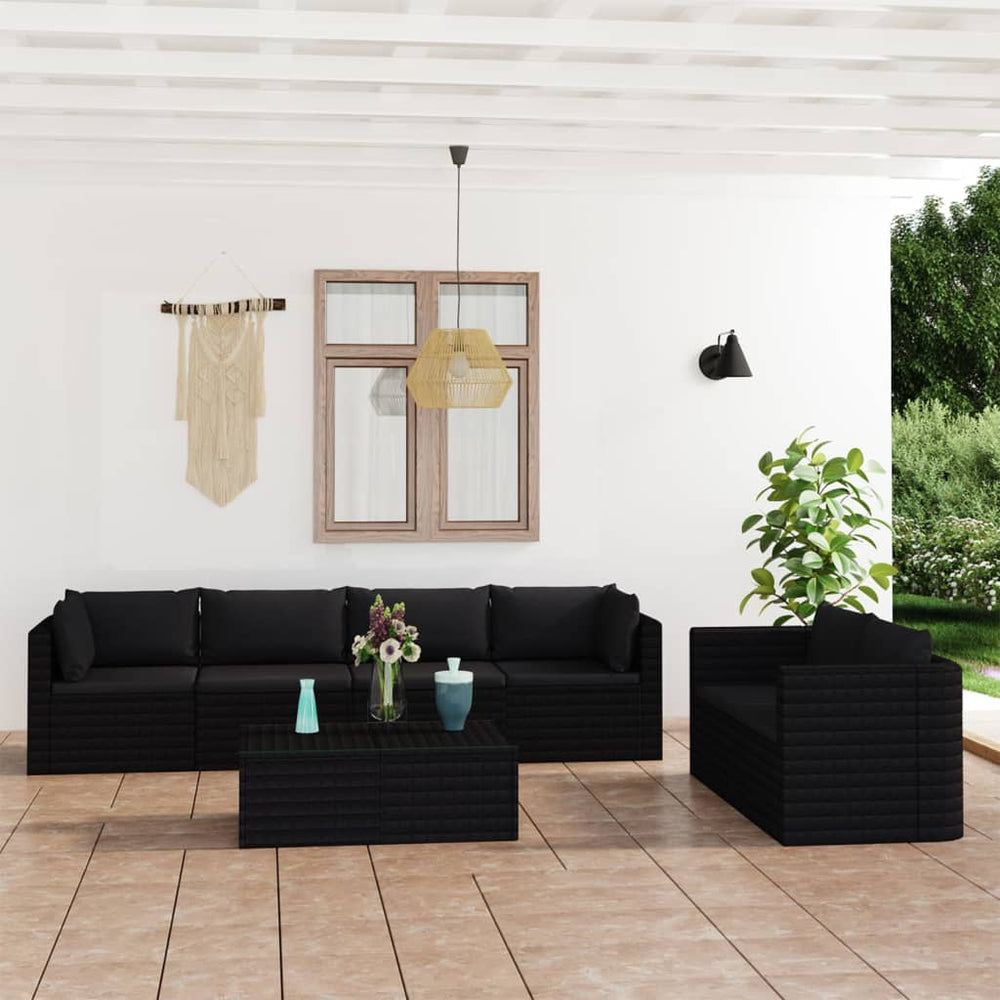 vidaXL Salon de jardin 7 pièces avec coussins résine tressée noir