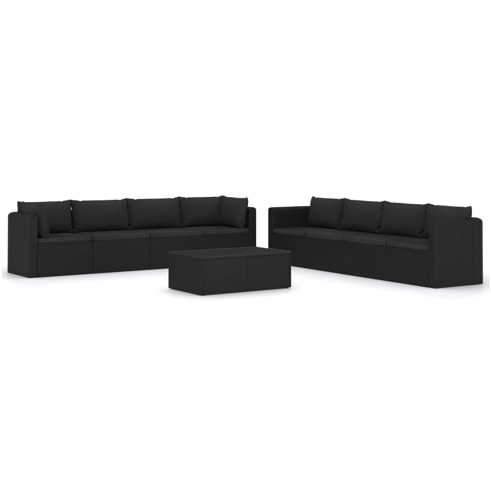 vidaXL Salon de jardin 9 pcs avec coussins résine tressée noir