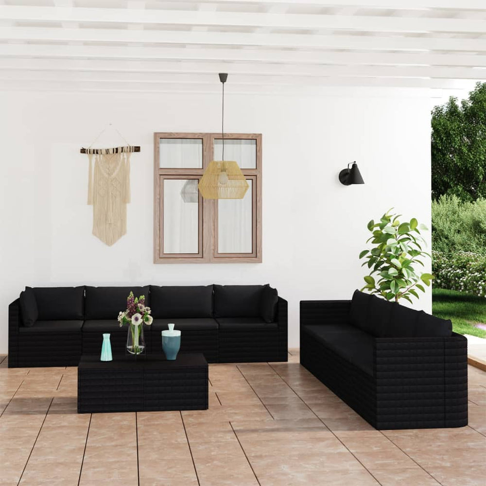 vidaXL Salon de jardin 9 pcs avec coussins résine tressée noir