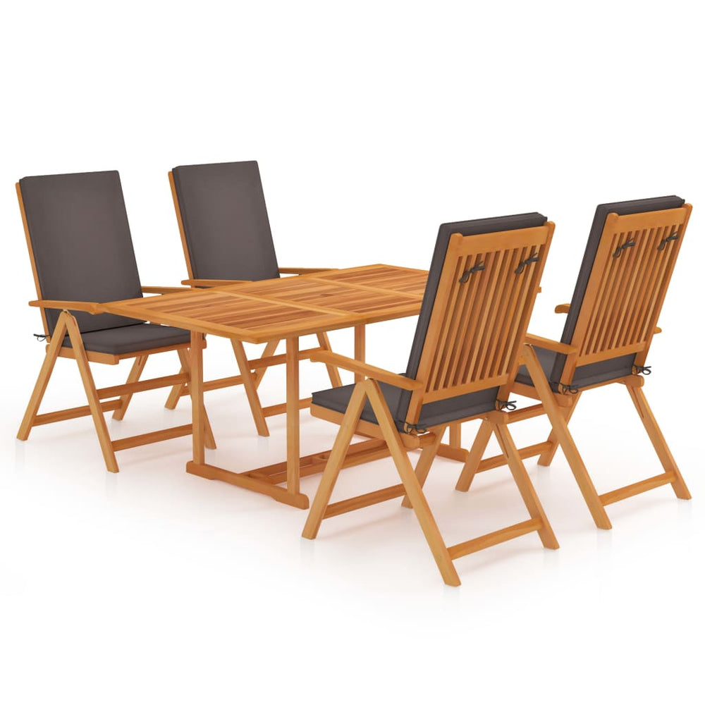 vidaXL Salle à manger de jardin 5 pcs avec coussins gris Teck massif