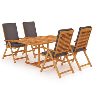 vidaXL Salle à manger de jardin 5 pcs avec coussins gris Teck massif