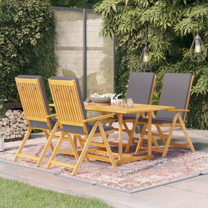 vidaXL Salle à manger de jardin 5 pcs avec coussins gris Teck massif