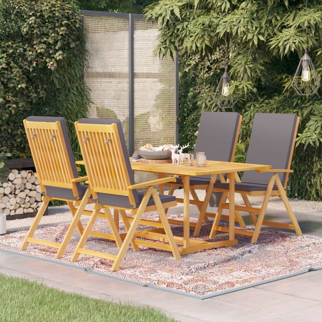 vidaXL Salle à manger de jardin 5 pcs avec coussins gris Teck massif