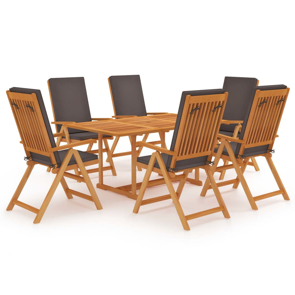 vidaXL Ensemble repas de jardin 7 pcs avec coussins gris Bois de teck massif