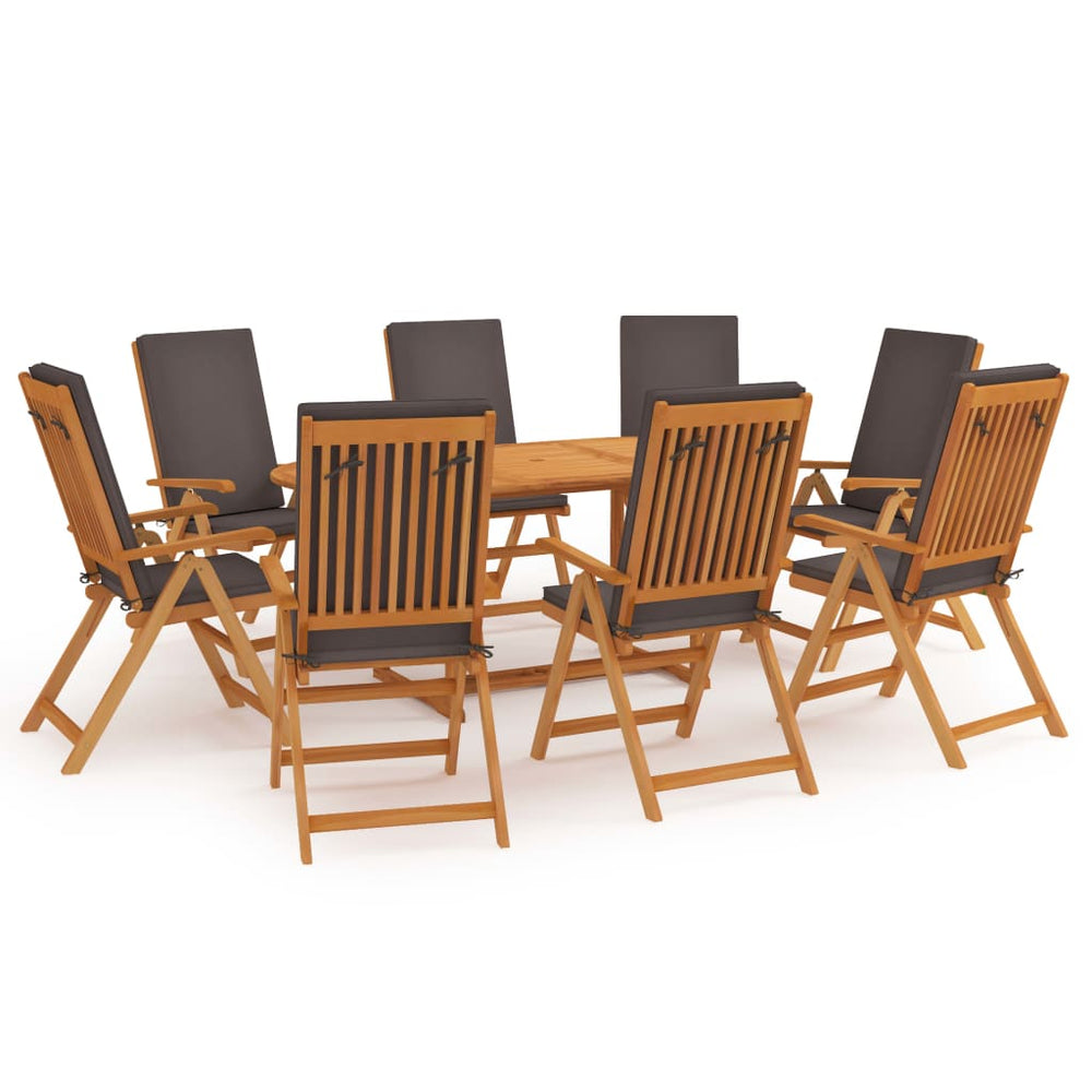 vidaXL Ensemble repas de jardin 9 pcs avec coussins teck massif Gris