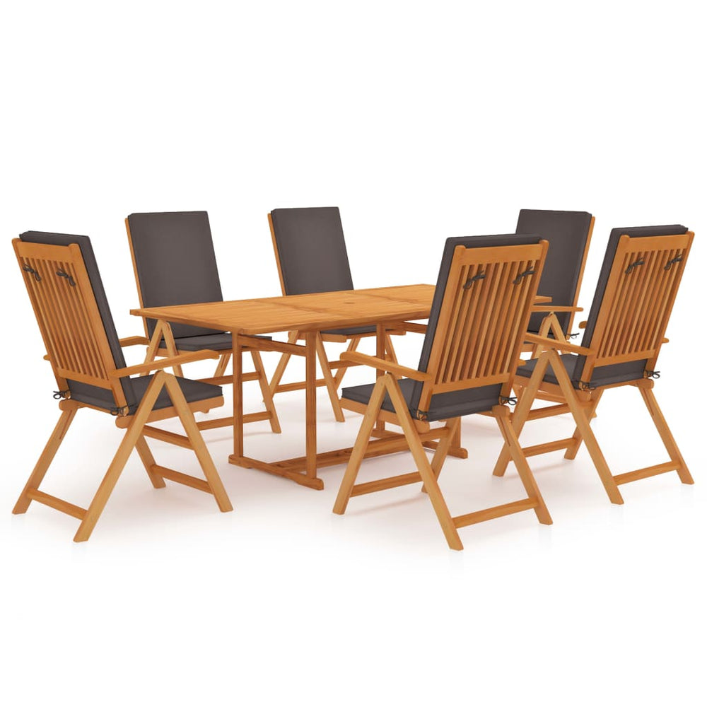 vidaXL Salon de jardin à dîner 7 pcs avec coussins Bois de teck massif Gris