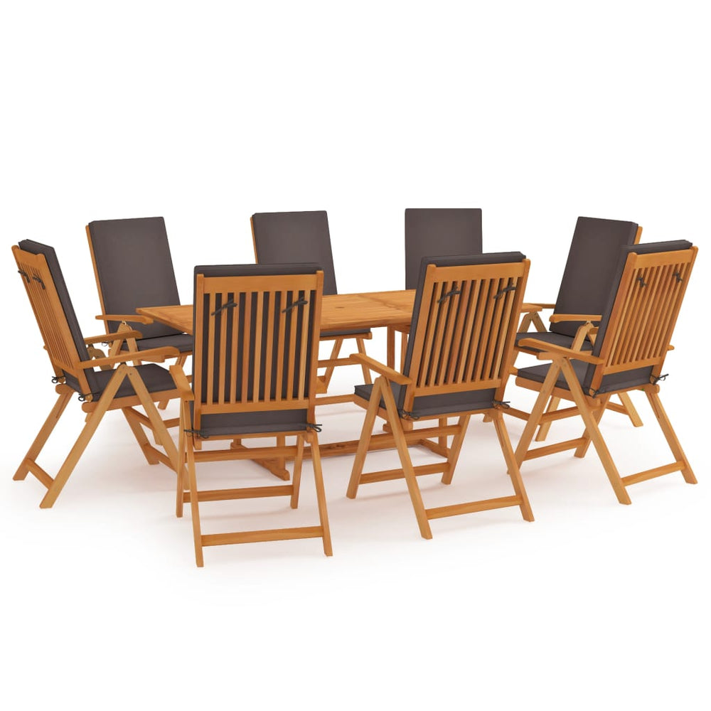 vidaXL Ensemble repas de jardin 9 pcs avec coussins teck massif Gris