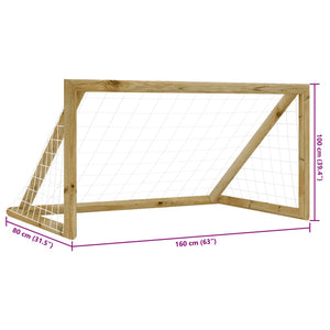 Fußballtor mit Netz 160x80x100 cm Kiefernholz Imprägniert