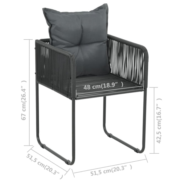 3-tlg. Garten-Essgruppe PVC Rattan Schwarz