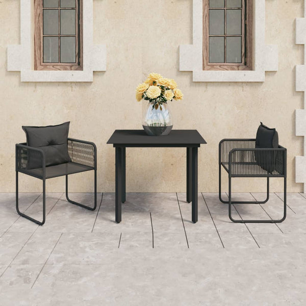 3-tlg. Garten-Essgruppe PVC Rattan Schwarz