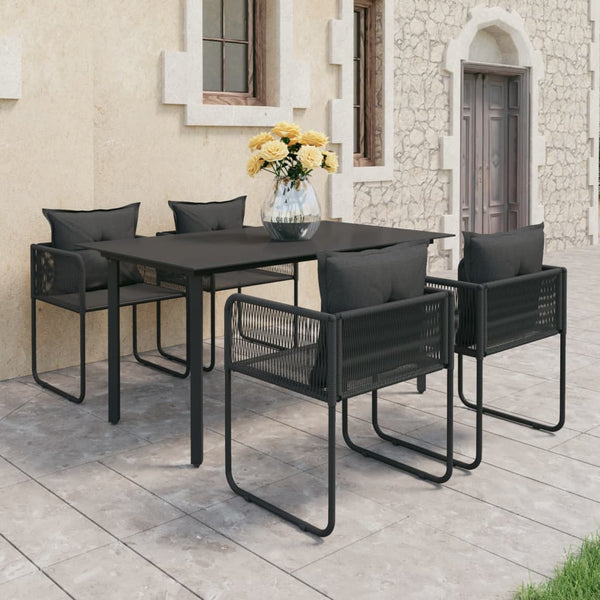 5-tlg. Garten-Essgruppe PVC Rattan Schwarz