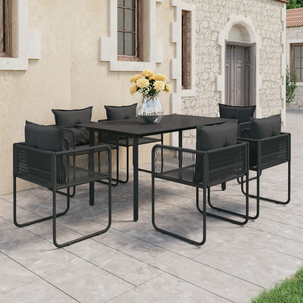 7-tlg. Garten-Essgruppe PVC Rattan Schwarz