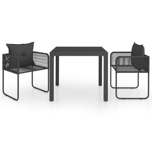 3-tlg. Garten-Essgruppe PVC Rattan Schwarz