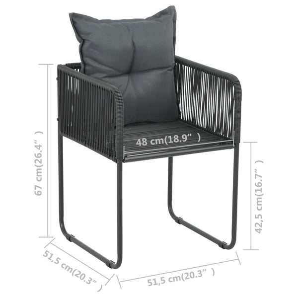 3-tlg. Garten-Essgruppe PVC Rattan Schwarz
