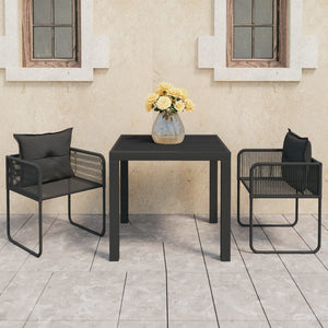 3-tlg. Garten-Essgruppe PVC Rattan Schwarz