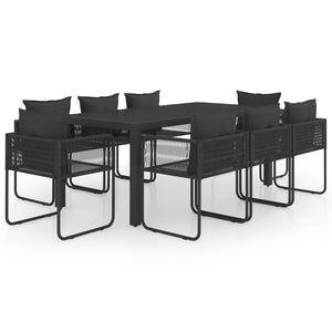 9-tlg. Garten-Essgruppe PVC Rattan Schwarz