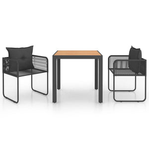 3-tlg. Garten-Essgruppe PVC Rattan Schwarz und Braun