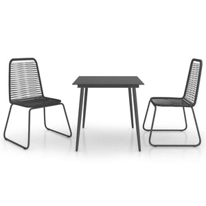 3-tlg. Garten-Essgruppe PVC Rattan Schwarz
