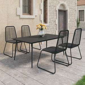 5-tlg. Garten-Essgruppe PVC Rattan Schwarz